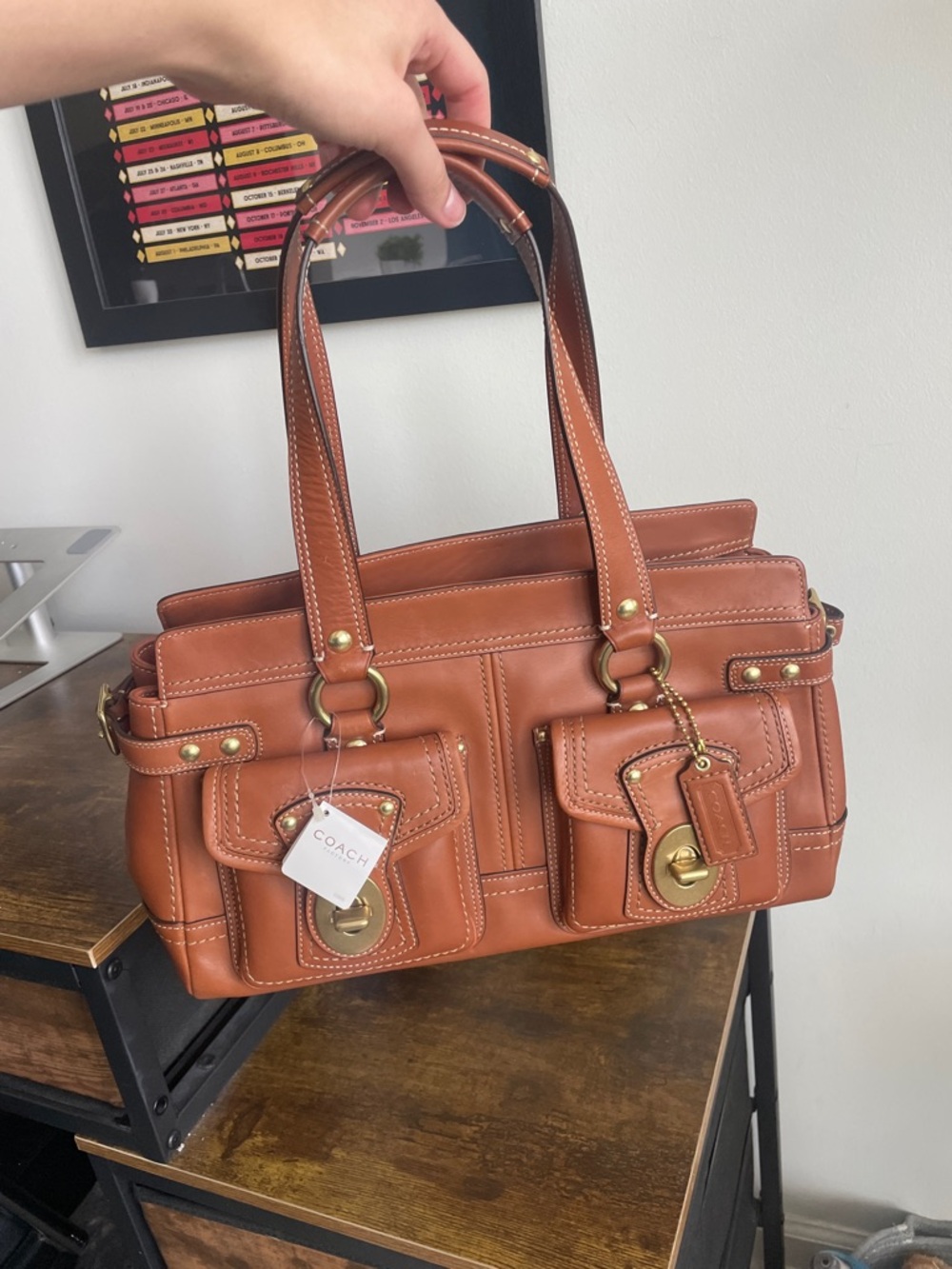Vintage Coach Legacy Turnlock Leather Satchel in Whiskey, with original tags